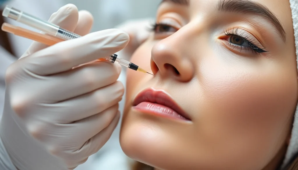 Botox Behandlung bei einem fachärztlichen Eingriff für glatte, jugendliche Haut, professionelles Set-up, detaillierte Injektion, vertrauensvolle Atmosphäre.