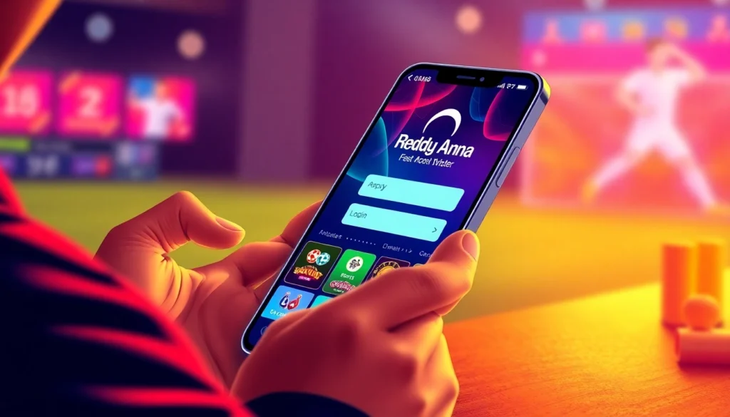 Secure Reddy Anna Login page with vibrant sports betting dashboard displayed on a mobile device for easy access and user engagement.