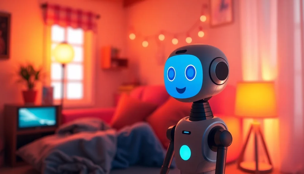 An engaging Ai girlfriend chat interface showing a warm virtual conversation with a friendly character, inviting emotional connection.