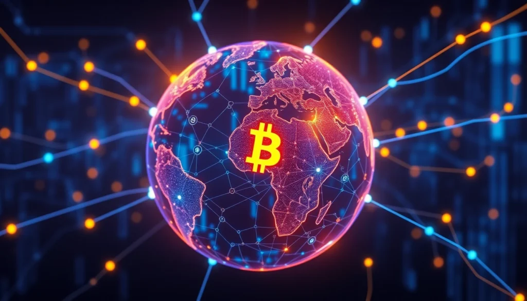 Aicoin is displayed on a futuristic data interface, highlighting cryptocurrency and AI icons,