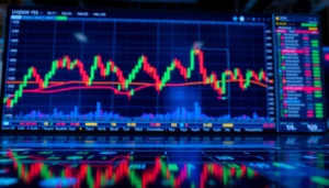 Trading view charts showing real-time market data with candlestick analysis and technical