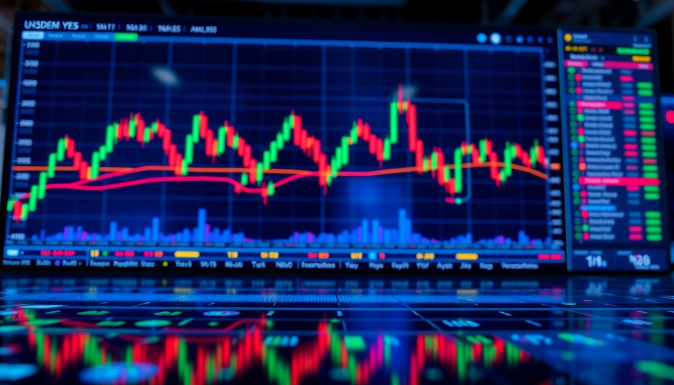 Trading view charts showing real-time market data with candlestick analysis and technical