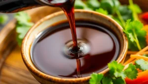 Premium Dark Soy Sauce pouring into bowl showcasing rich color and smooth texture for authentic